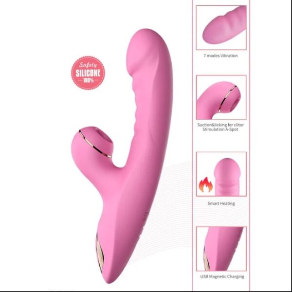 Smart Heating Vibrating Dildo with Clitral Sucking Stimulator - Image 5