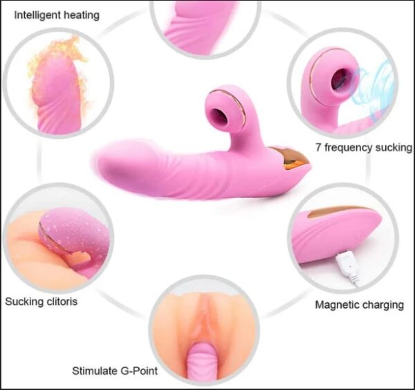 Smart Heating Vibrating Dildo with Clitral Sucking Stimulator - Image 4