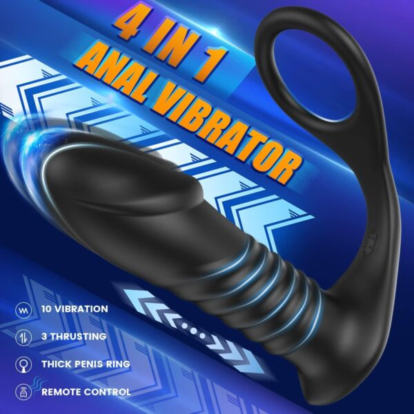 Anal Vibrator,with Thick Penis Ring,3*10 Vibrating&Telescopic - Image 2