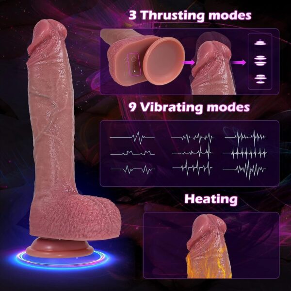 Thrusting Dildo Heating Realistic,9 Vibrations 3 Thrusts - Image 4