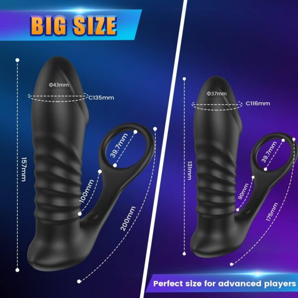 Anal Vibrator,with Thick Penis Ring,3*10 Vibrating&Telescopic - Image 5
