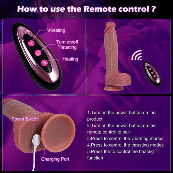 Thrusting Dildo Heating Realistic,9 Vibrations 3 Thrusts - Image 5