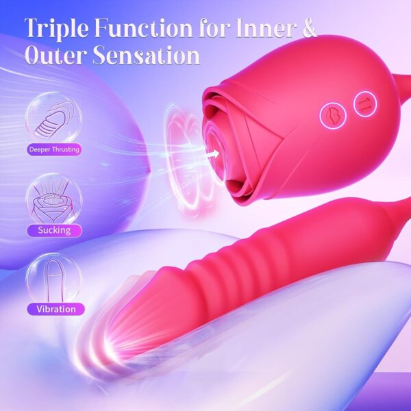Rose Sex Toy with Thrusting G Spot Vibrators & 10 Sucking Modes - Image 3