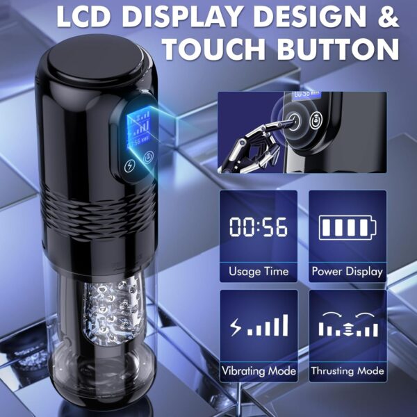 Male Masturbator - with 10Vibrating & 6 Thrusting,LCD Display - Image 5