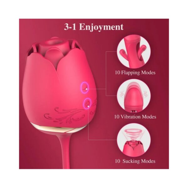 Rose Sex Toys Sucking Vibrator,with 10 Suctions 10 Flapping Modes - Image 4